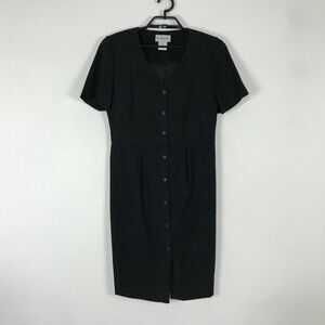 Vintage 1980s Studio C Sheath Dress Size 6 Button Up Black Faux Suede Polyester